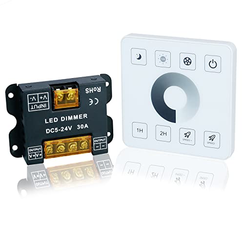 TOPAI LED Dimmer Controller mit Touch Panel RF Fernbedienung, DC 5-24V Max 30A Dimmschalter Wandmontage für 5050,2835,COB Einfarbig LED Streifen von TOPAI