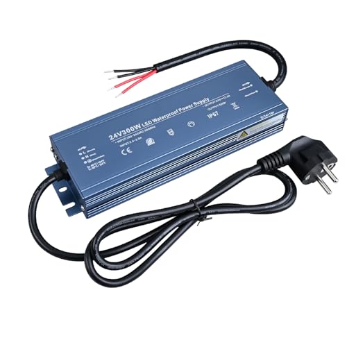 TOPAI LED Netzteil 24V 300W Wasserdicht IP67 LED Trafo 300 Watt mit Stecker Transformator AC 200V-240V auf DC 24V 12.5A Spannungswandler für Außen LED Streifen TOPAI LED Netzteil 24V 300W Wasserdicht IP67 LED Trafo 300 Watt mit Stecker Transformator AC 200V-240V auf DC 24V 12.5A Spannungswandler für Außen LED Streifen von TOPAI