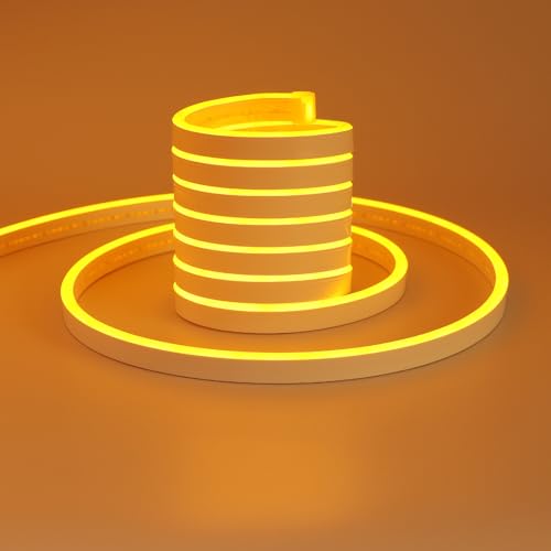 TOPAI Neon Gelb LED Streifen 5M Wasserdicht IP65, 12V Gelb LED Strip Aussenbereich, DIY Flexibel LED Band Schneidbar für Küche Wohnzimmer Deko (Das Produkt enthält kein Netzteil) von TOPAI
