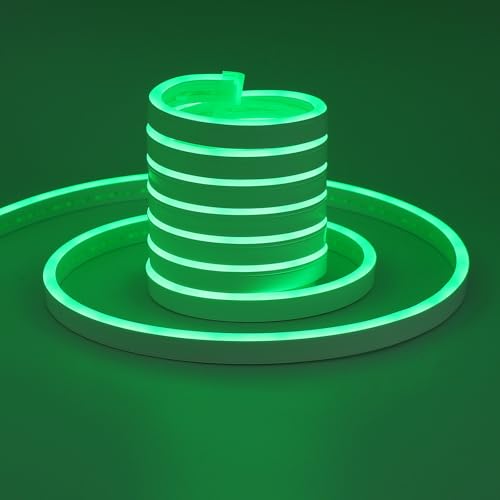 TOPAI Neon Grün LED Streifen 5M Wasserdicht IP65, 12V Grün LED Strip Aussenbereich, DIY Flexibel LED Band Schneidbar für Küche Wohnzimmer Deko (Das Produkt enthält kein Netzteil) von TOPAI