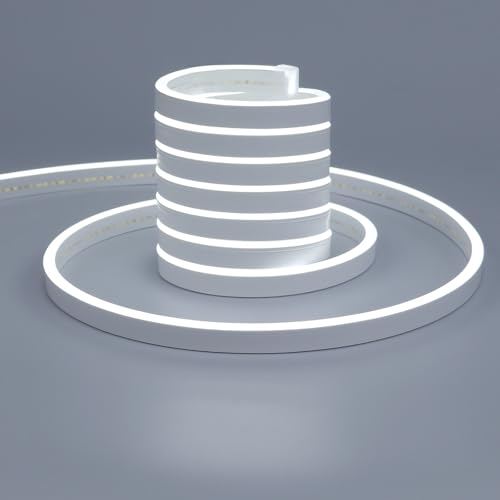 TOPAI Neon LED Streifen 5M Kaltweiss Wasserdicht IP65, 12V LED Strip 6000K Aussenbereich, DIY Flexibel LED Band Schneidbar für Küche Wohnzimmer Deko (Das Produkt enthält kein Netzteil) von TOPAI
