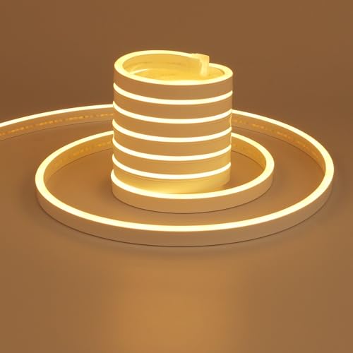 TOPAI Neon LED Streifen 5M Warmweiss Wasserdicht IP65, 12V LED Strip 3000K Aussenbereich, DIY Flexibel LED Band Schneidbar für Küche Wohnzimmer Deko (Das Produkt enthält kein Netzteil) von TOPAI
