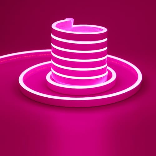 TOPAI Neon Rosa LED Streifen 5M Wasserdicht IP65, 12V Rosa LED Strip Aussenbereich, DIY Flexibel LED Band Schneidbar für Küche Wohnzimmer Deko (Das Produkt enthält kein Netzteil) von TOPAI