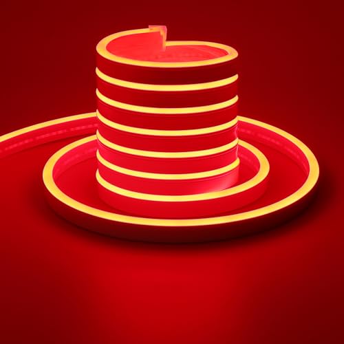 TOPAI Neon Rot LED Streifen 5M Wasserdicht IP65, 12V Rot LED Strip Aussenbereich, DIY Flexibel LED Band Schneidbar für Küche Wohnzimmer Deko (Das Produkt enthält kein Netzteil) von TOPAI
