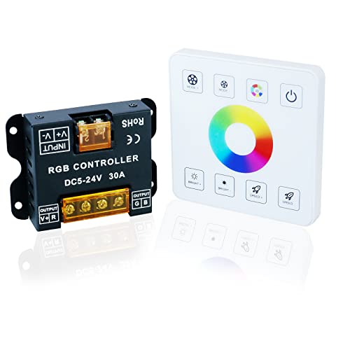 TOPAI RGB LED Dimmer Controller mit Touch Panel RF Fernbedienung, DC 5-24V Max 30A Dimmschalter Wandmontage für 5050,2835,COB RGB LED Streifen von TOPAI
