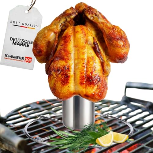 Premium Hähnchenhalter mit Aromabehälter für Grill & Backofen, Edelstahl Hähnchenbräter für knuspriges Brathähnchen & Geflügel, BBQ Hähnchengriller, Hähnchengrill Halter, Geflügelhalter von TOPANBIETER 999