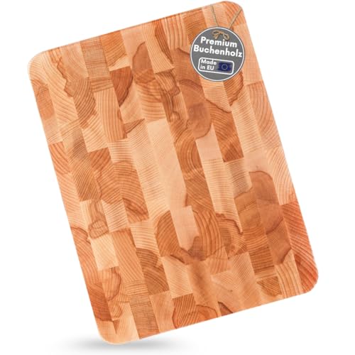 Made in EU Hirnholzbrett Buche geölt 40x30x4 cm Hochwertiges Küchen- & Servierbrett aus massivem Holz, nachhaltig robust Schneidbrett, Fleischbrett, Brotbretter – Massivholz von TOPANBIETER 999