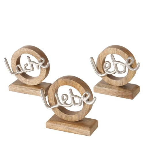 TOPANBIETER 999 Schriftzug Lebe Liebe Lache Dekoaufsteller Tischdeko Aluminium Mangoholz 3er Set von TOPANBIETER 999