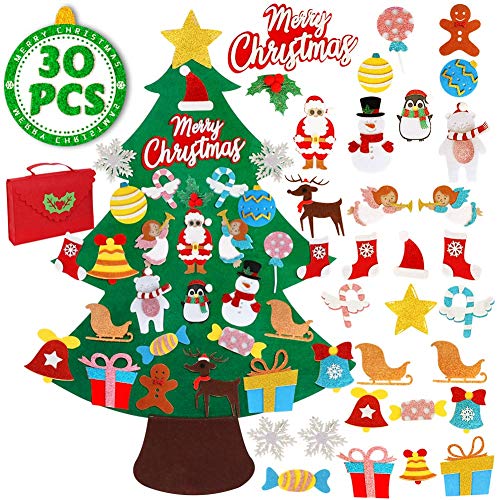 TOPANBIETER 999 Weihnachtsbaum 98 x 70 cm Deko Filz DIY Filz Dekoration Kinder Bastelset Weihnachten Tannenbaum (30tlg. in roter Tasche) von TOPANBIETER 999