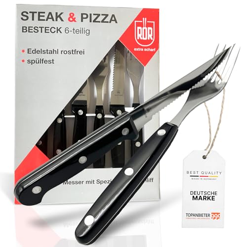 Topanbieter999 6 teiliges Besteckset/Pizzabesteck/Steakbesteck mit hochwertiger Gabel und Messer, ideal als Steakmesser und Pizzamesser Edelstahl rostfrei von TOPANBIETER 999