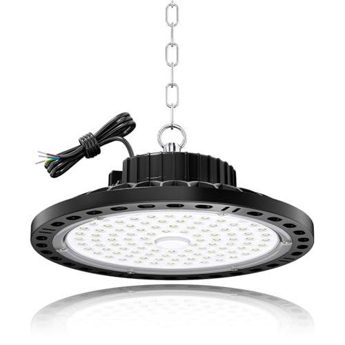 TOPAUBUB 100W LED Hallenstrahler 1 Stück, 10000LM Hallenbeleuchtung LED mit 30 cm Metallkette, Treiber, 6500K IP65 UFO Lampe Industriebeleuchtung für Lagerhalle, Fabriken von TOPAUBUB