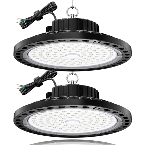 TOPAUBUB 100W LED Hallenstrahler 2 Stück, 10000LM Hallenbeleuchtung LED mit 30 cm Metallkette, Treiber, 6500K IP65 UFO Lampe Industriebeleuchtung für Lagerhalle, Fabriken von TOPAUBUB
