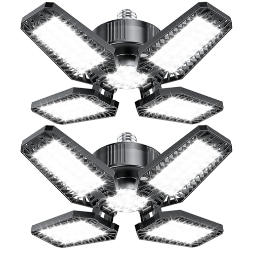 TOPAUBUB Garagenlampe LED 2 Stück 20W, 2000LM LED Garagenbeleuchtung mit 4+1 Verstellbaren Paneelen 6500K E26/E27 für Garage/Werkstatt/Keller (Äquivalent zu 120W) von TOPAUBUB