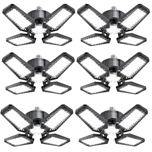 TOPAUBUB Garagenlampe LED 6 Stück 20W, 2000LM LED Garagenbeleuchtung mit 4+1 Verstellbaren Paneelen 6500K E26/E27 für Garage/Werkstatt/Keller (Äquivalent zu 120W) von TOPAUBUB