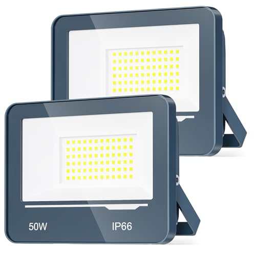 TOPAUBUB LED Strahler Außen 50W 5000LM 2 Stücke - Superhell LED Scheinwerfer Fluter Außen 6500K Kaltweiss Flutlichtstrahler IP66 Wasserdicht Aussenstrahler Hofbeleuchtung für Garten von TOPAUBUB
