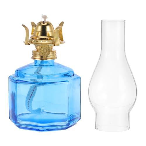 TOPBATHY 1 Satz Rustikale Öllampe mit Docht Vintage Kerosinlampe für Innenräume Klassische Sturmlampe für Notbeleuchtung und Dekoration Blau Energieeffiziente Beleuchtung von TOPBATHY