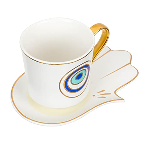 TOPBATHY 1 Satz Türkische Kaffeetasse Becher Mit Bösem Blick Hamsa Hand Böser Blick Wohnkultur Tee Kaffeetassen Teetassen Aus Papier Bürobecher Keramik Zubehör Weiß Teufels Auge Blumen von TOPBATHY