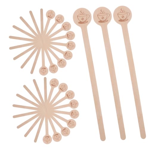 TOPBATHY 100 Stück Holz Stir Sticks mit Rundem Kopf Natürliche Stir Spoon für Kaffee Cocktails Milchtee Wiederverwendbare Umweltfreundliche Beverage Stirrers Beige Lang von TOPBATHY