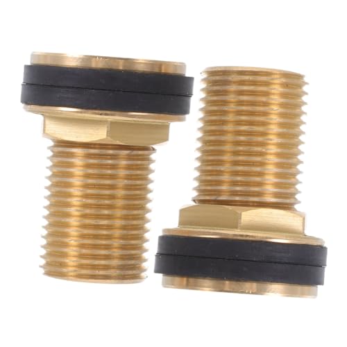 TOPBATHY 2 Stück Außengewinde zu Innengewinde Messing Schottverschraubung mit Gummidichtung Dichtungsoptimierter Anschluss für Wassertanks Holzfässer Aquarien und Wasserbehälter von TOPBATHY