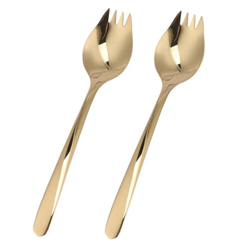TOPBATHY 2 Stück Edelstahl Dual-Purple-Geschirr Eisgabeln Besteck servieren Salatgabel Nudellöffel Utensil Ainless Steel Sporks Fleischgabel aus Edelstahl Rostfreier Stahl Golden von TOPBATHY