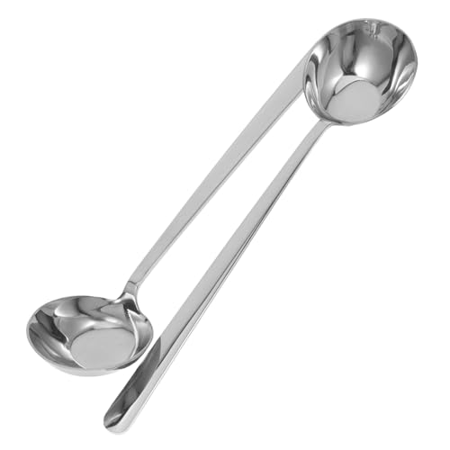 TOPBATHY 2 Stück Langen Griff schräg unter runder Löffel rostfreie Schöpfkelle Küchenutensilien aus Edelstahl Nudellöffel Suppenpfanne Schöpfkelle METAL DESTING Löffel Esslöffel Silber von TOPBATHY