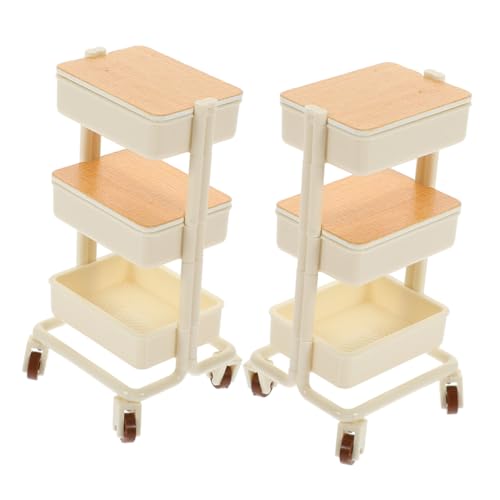 TOPBATHY 2 Stück Stöckiger Rollwagen Mini Stauraum Regal mit Rädern Puppenhausmöbel Zubehör für Garten Dekoration von TOPBATHY