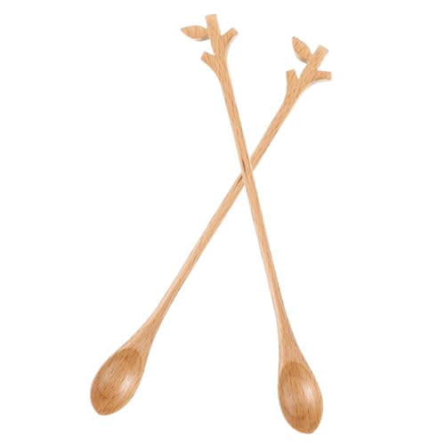 TOPBATHY 2 Stück langer Holzlöffel retro Stöcke geformt mit Mischen Teelöffel aus Holz lange Löffel zum Rühren Rührlöffel aus Holz Rührer Löffel Rührlöffel Honig Coffee von TOPBATHY