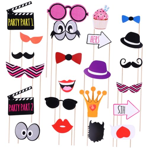 TOPBATHY 22-Teiliges Set handgehaltene Fotorequisiten photobooth Accessoires Hochzeitsparty Dekoration Erwachsene Engagement Geburtstag Fotozubehör Foto-Requisiten für Hochzeitsfeiern Holz von TOPBATHY