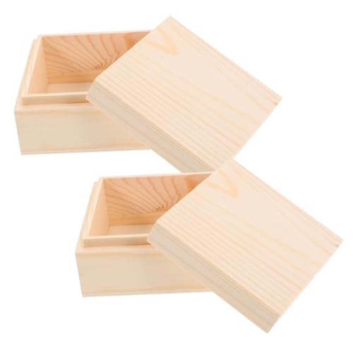 TOPBATHY 2stücke Kleine Unbehandelte Holzkiste Mit Deckel Holzgeschenkbox Für Aufbewahrung Naturholzkiste Als Kunstaufbewahrungsbehälter Unvollendeter Holzbehälter Für Handarbeiten von TOPBATHY