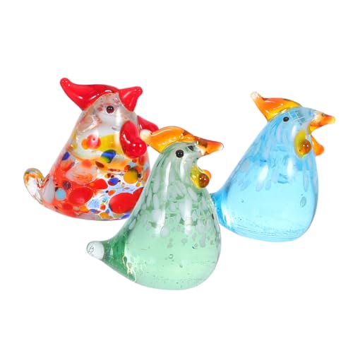 TOPBATHY 3 Stück Glas Hühnerornamente Simulierte Bauernhof-hühnerfiguren Tiermodell Aus Glas Hahn-tierstatuen Aus Mini-Huhn Küken Miniaturfiguren Hühnerornamente Aus Tierfiguren von TOPBATHY