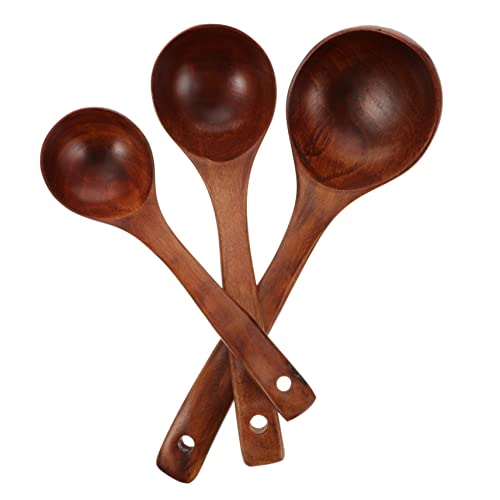 TOPBATHY 3 Stück Holzlöffel Mischen Löffel Suppe serviert Servieren von Utensilien Griff Rührlöffel Suppenlöffel mit langem Griff Küchenlöffel mit langem Stiel Rührlöffel zum Kochen von TOPBATHY