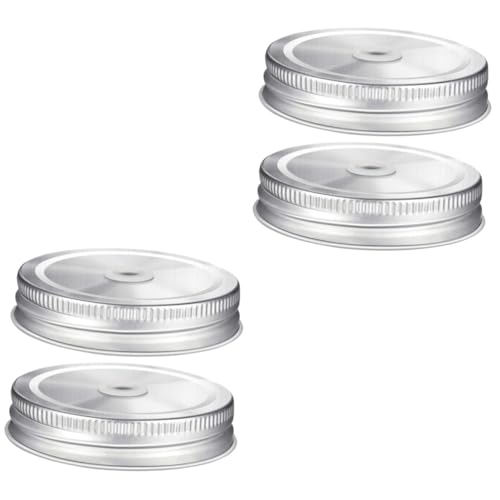 TOPBATHY 4 Stück Perforierte Abdeckung Aus Edelstahl Glasflasche Mit Deckel Marmeladendosenkappen Einmachgläser Einmachglas Trinkdeckel Kinderbecher Rostfreier Stahl Mit Löchern Runde Dose von TOPBATHY