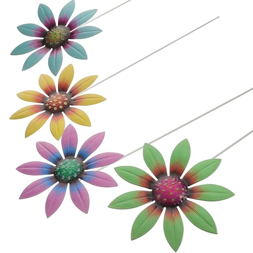 TOPBATHY 4 Stück Teiliges Set Metallblumenstecker für Garten Dekorative Gartenstecker in Blumenform für Verschönerung von Rasen und Außenbereichen von TOPBATHY