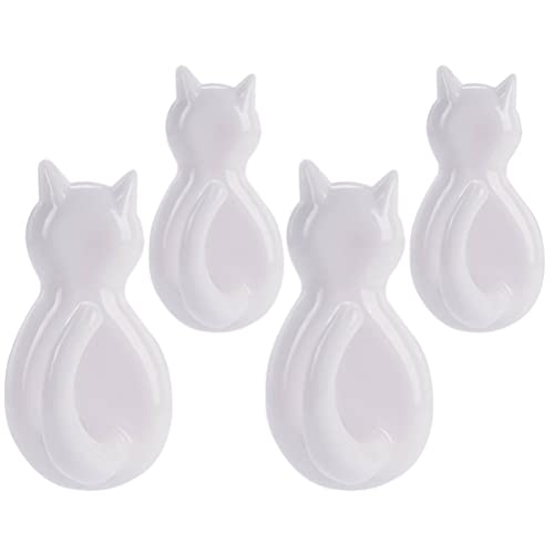 TOPBATHY Klebehaken Katze Wandhaken Katzenform 4pcs Wandhaken Neuheit Katzenschwänze Wandhängehaken für Küchenbad Wandhaken Selbstklebend Katze Wandhaken Katzenform von TOPBATHY