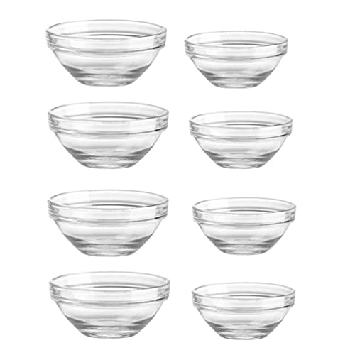 TOPBATHY 8 Stück Mini-Glasschalen, transparente Servierschalen für Salat, Dessert, Dips (4 kleine + 4 groß) von TOPBATHY