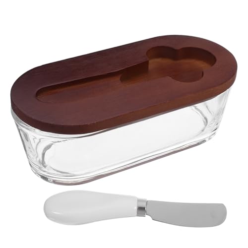 TOPBATHY Butterdose Buttergericht mit Deckel und Messer Butterschüssel mit Clip Deckel Butterspeicher Butterbehälter für die Theke Rechteckige Buttergericht Butterhalter Glas Kaffee von TOPBATHY