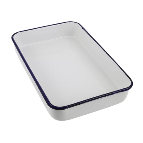 TOPBATHY Emaille Backform Bräter Ofenbräter Emaille Bräter Emaillegeschirr Tablett Lasagneform Rechteckige Backform Hähnchenbräter Backformen Für Den Ofen Bräter Weiß von TOPBATHY