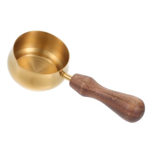 TOPBATHY Espresso Ausgießer mit Holzgriff Butter Schmelztopf Multifunktional Milchaufschäumer Kaffeemaßbecher für Cappuccino und Kaffeezubereitung von TOPBATHY