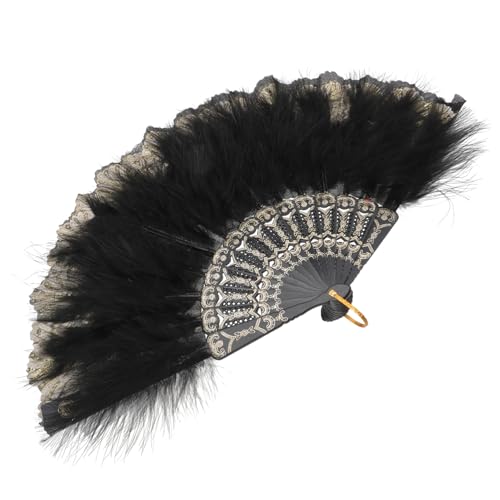 TOPBATHY Federfächer Fan-Hand Handfächer Für Damen Faltbar USB-lüfter Begeisterter Fan Halter Fans Handheld Vintage-Fan Spitzenfächer Party Handheld-faltung Rave Gehaltenen Clip Plastik von TOPBATHY