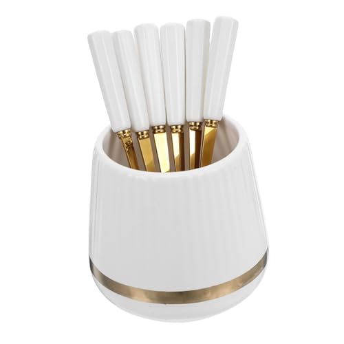TOPBATHY Gabel Löffel Aufbewahrungsglas Espressolöffel Halter Für Obstpflücker Kaffeelöffel Mit Glas Besteckhalter Für Arbeitsplatte Besteck Organizer Arbeitsplatte Obstlöffel Glas Keramik von TOPBATHY