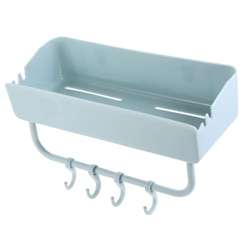 TOPBATHY Hängeregal mit Haken Rechteckiges Badregal ohne Bohren Schnelltrocknendes Aufbewahrungsregal für Badezimmer und Küche Robustes Platzsparendes Organizer Regal in Hellblau von TOPBATHY