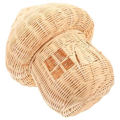 TOPBATHY Rattankorb Rattan-pilzhaus Pilzfigur Kleiner Korb Aus Rattan Zelt Märchen-mikrolandschaft Elfenhaus Aufbewahrungskorb Aus Rattan Beistelltischlampe -skulptur Esstisch Wäschekorb von TOPBATHY