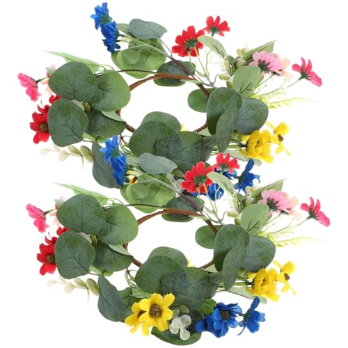 TOPBATHY 2 StüCk Eukalyptus Kerzenringe Mit GäNseblüMchen - 25 cm Tischdeko FüR Hochzeit, Geburtstag Und Festlichkeiten, KüNstliche BlumenkräNze FüR Elegante Tischgestaltung von TOPBATHY
