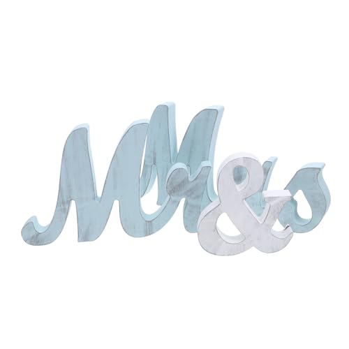 TOPBATHY Rustikale Holzbuchstaben Mr And Mrs Hochzeit Deko Großes Holzschild für Tischdeko Langlebige Holzdekoration für Verlobung und Hochzeitsfeier Einfach Arrangierbar Vintage Blau von TOPBATHY