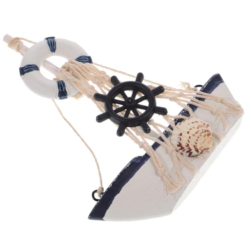 TOPBATHY Segelboot- Aus Holz Im Mediterranen Stil Baumwollseilnetz Segelboot-Ornament Rettungsring-Design Küstendekor Für Wohnzimmer Tisch Tv-Schrank von TOPBATHY