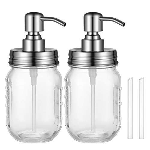 TOPBATHY Seifenspender mit Edelstahlpumpe Glas Flüssigseifen-Spender für Küche Badezimmer Shampoo Öle Lotionen , 2er set 450ml von TOPBATHY