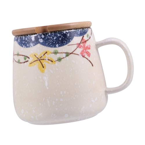 TOPBATHY Keramikbecher Mit Deckel Und Löffel Retro-wasserbecher Schlichte Milchbecher-tasse Hochwertige Keramiktasse Für Frühstück Und Trinken von TOPBATHY