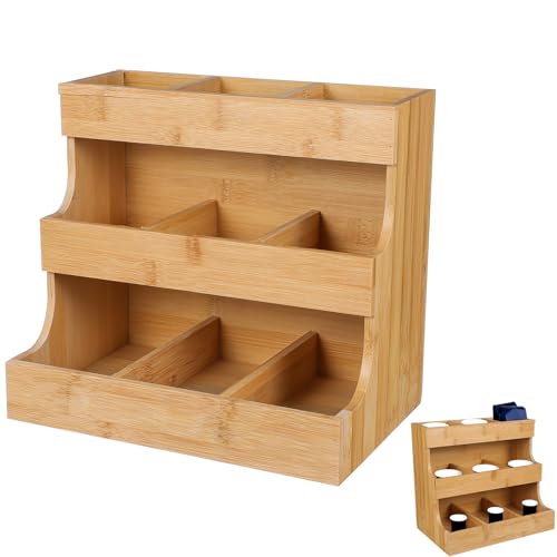 TOPBATHY Teebeutel Organizer Holz, Teebox aus Holz, Aufbewahrung Rack, Verarbeitung, 26.8 X 24.4 X 17.5 cm, Ideal FüR Kaffee- Und Teebeutel, Khaki von TOPBATHY