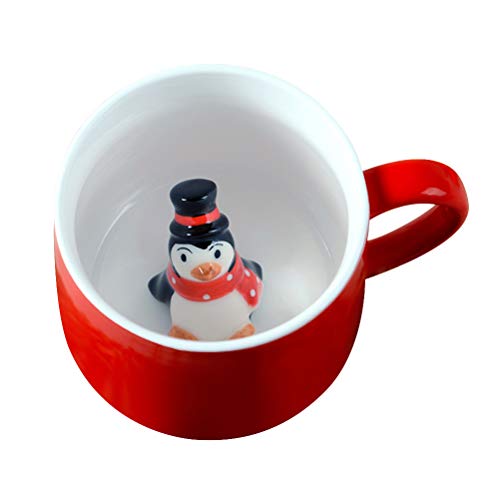 TOPBATHY Weihnachten 400 ml Keramik Kaffeetasse 3D Cartoon dreidimensionale Tier-Kaffeetasse Weihnachten Keramik Paar schöne Tasse Teetasse mit Keramikdeckel (Pinguin, rot) von TOPBATHY