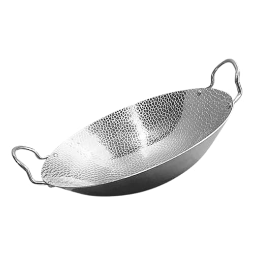TOPBATHY Wok mit Doppelgriffen Haushalts und Campingpfanne Gleichmäßige Wärmeverteilung Leichter Stabiler Metalltopf für Trockenes Kochen und Vielseitigen Einsatz von TOPBATHY